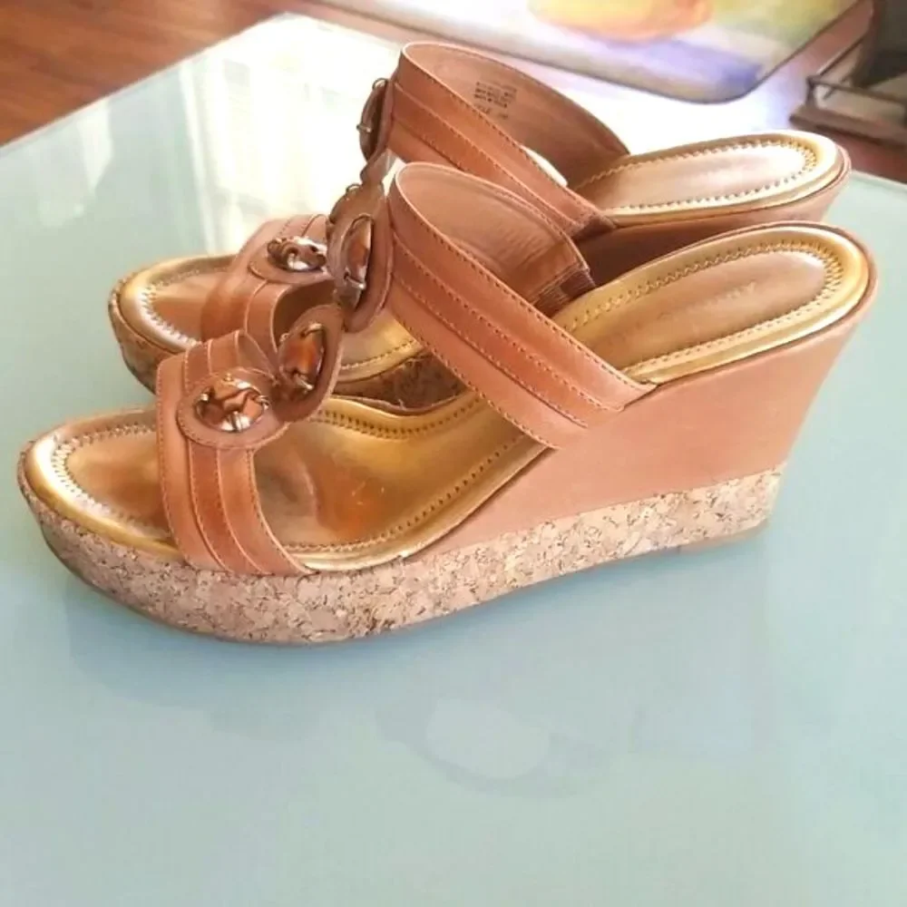 ANTONIO MELANI Jisile Y2K Leather Stone Wedges Coquette Girl Boho Chic Sz 10